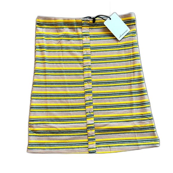 NWT* Olivaceous Striped Ribbed Mini Skirt in Yellow and Taupe- Size Small - Picture 1 of 6